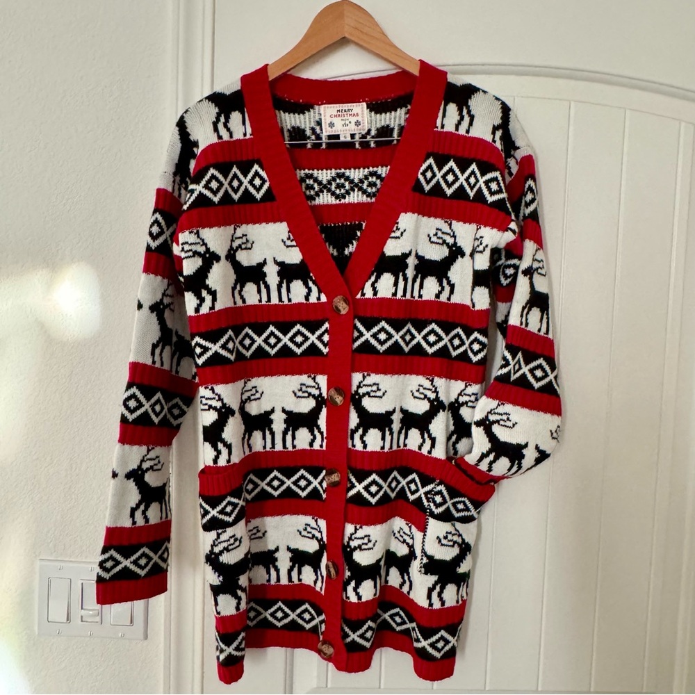 Christmas Holiday Reindeer Cardigan - Small